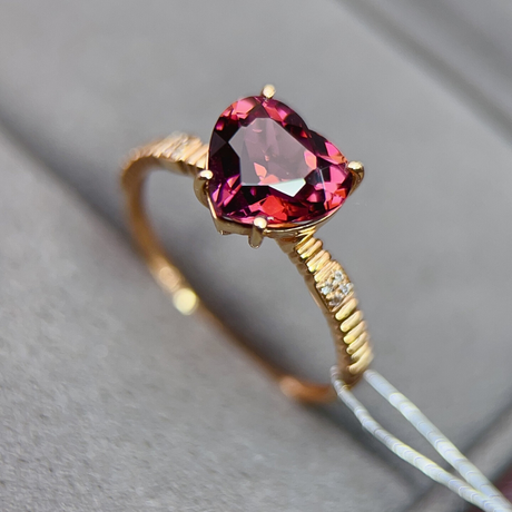 Heart-Cut Rubellite Tourmaline Ring in 18K Yellow Gold