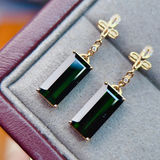 Emerald Cut Green Tourmaline Earrings Floral Design