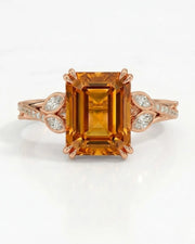 Aurelia Leaf rose gold setting for selected emerald cut Imperial Topaz | SARATTI