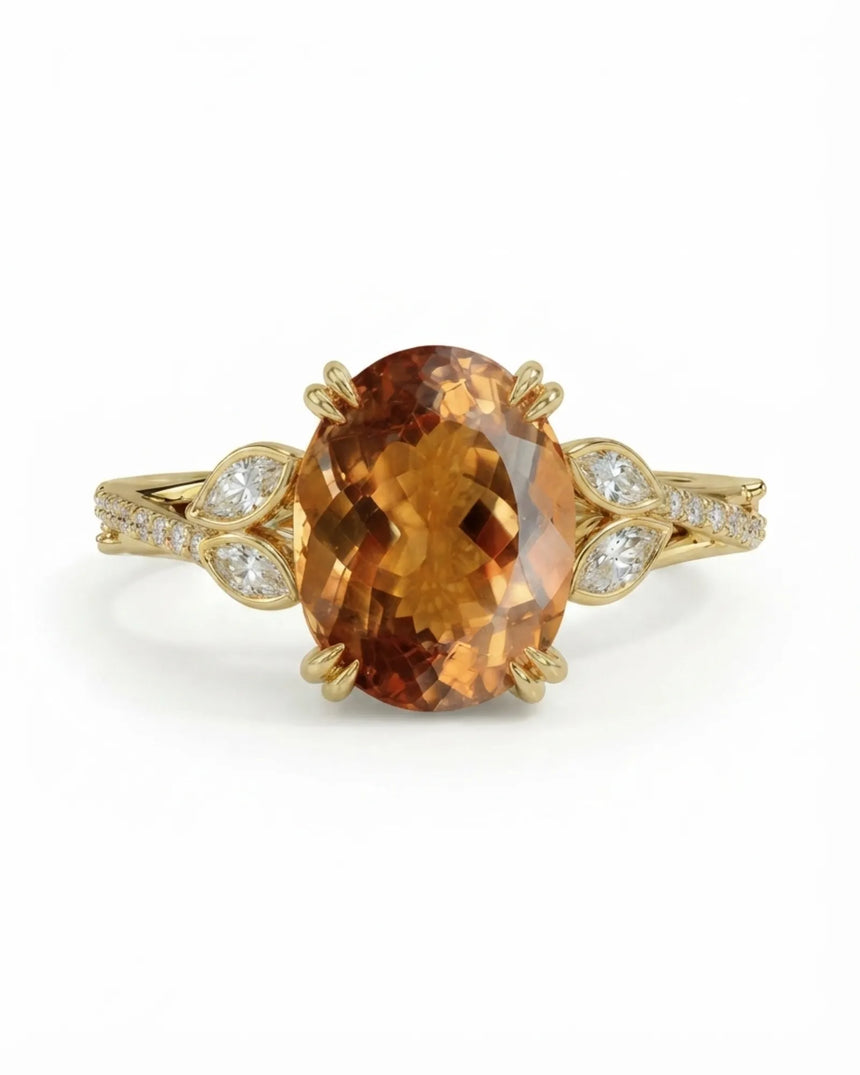 Aurelia Leaf yellow gold setting for selected oval Natural Imperial Topaz | SARATTI