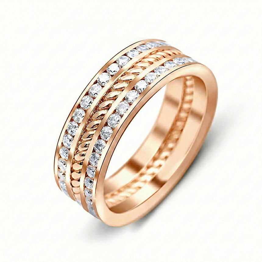 Aurelian rope diamond men’s wedding band 18k rose gold pavé diamonds | SARATTI
