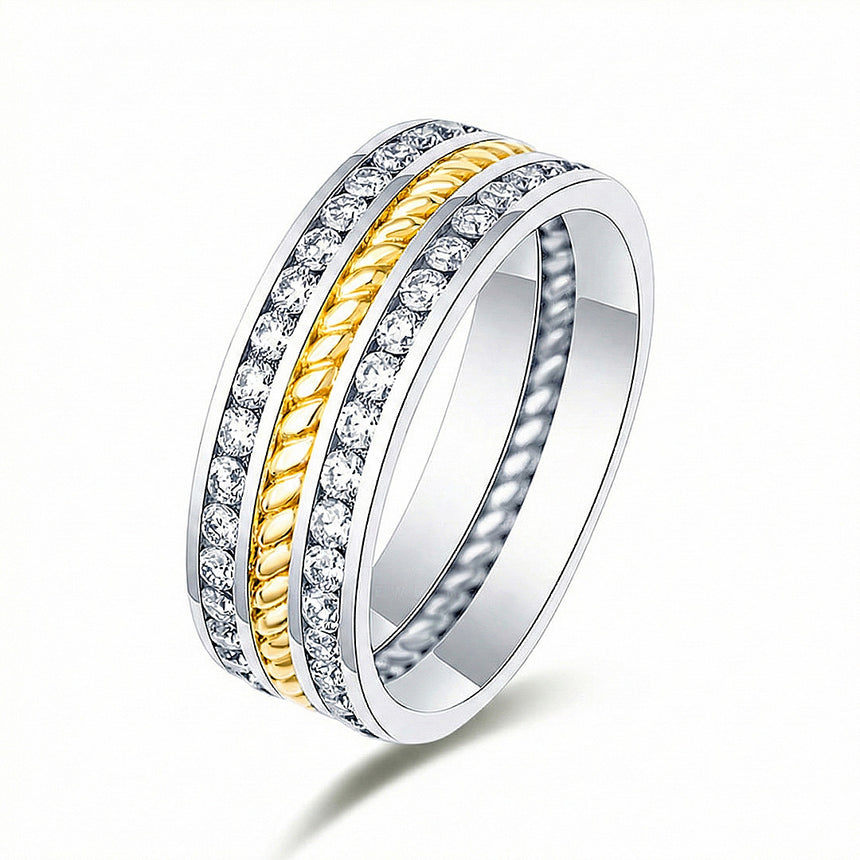 Aurelian rope diamond men’s wedding band 18k white yellow gold pavé diamonds | SARATTI
