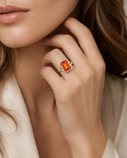 Aurex platinum setting for selected emerald cut Natural Imperial Topaz | SARATTI