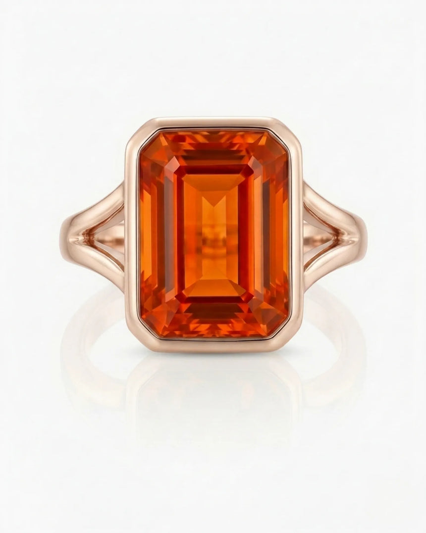 Aurex rose gold setting for selected emerald cut Imperial Topaz | SARATTI