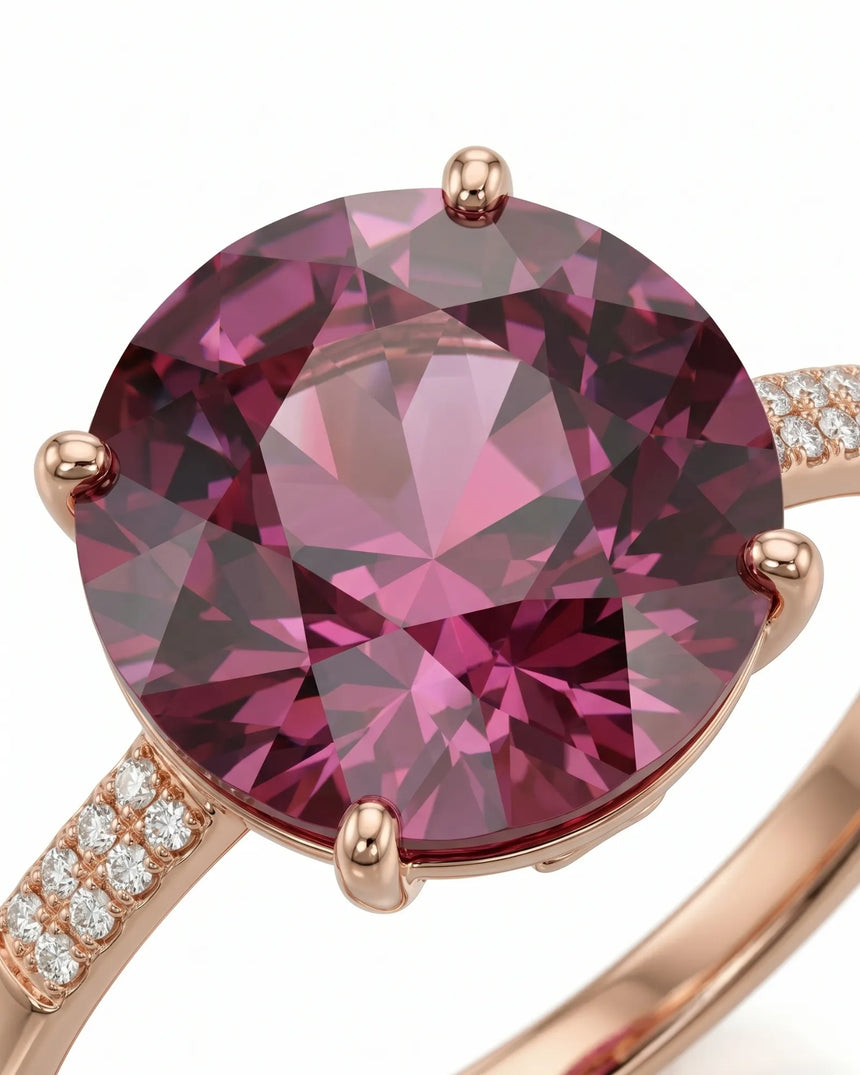 Aurora Rosa oval tourmaline ring with natural diamond accents in 18K rose gold | SARATTI