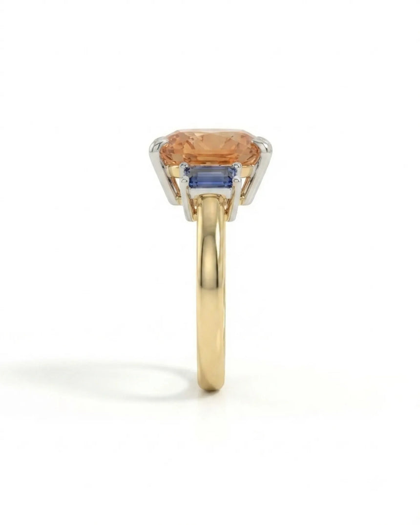 Azura Step two tone setting with blue sapphire side stones | SARATTI