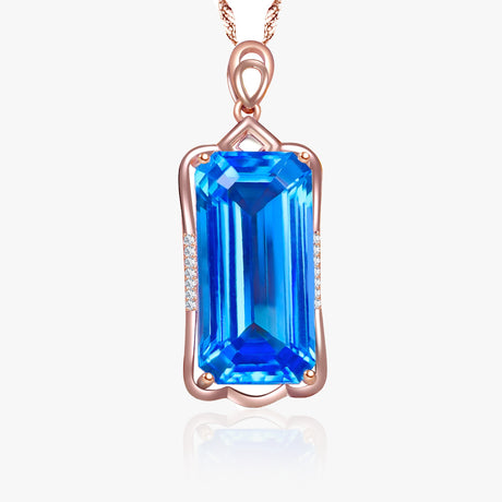 Azure Obelisk 13.8ct Blue Topaz Pendant in 18K Rose Gold - SARATTI 