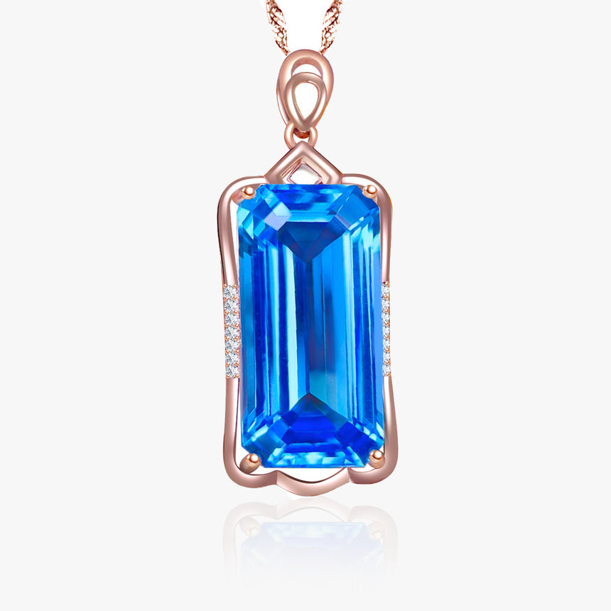Azure Obelisk 13.8ct Blue Topaz Pendant in 18K Rose Gold - SARATTI 
