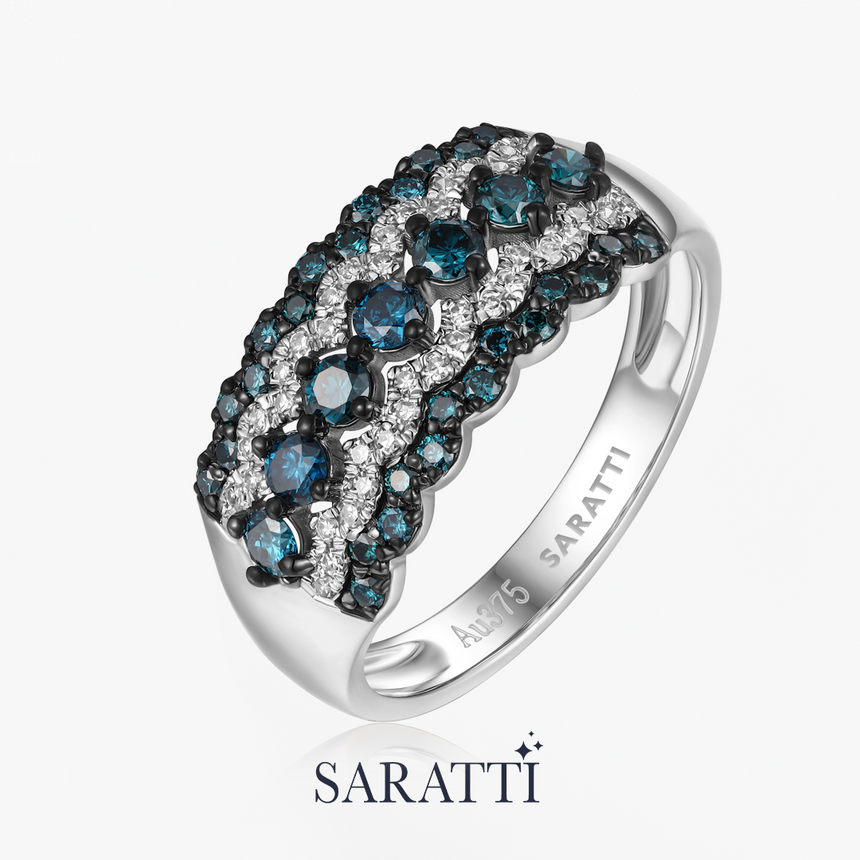 Azure Élan blue and white ribbon ring | SARATTI