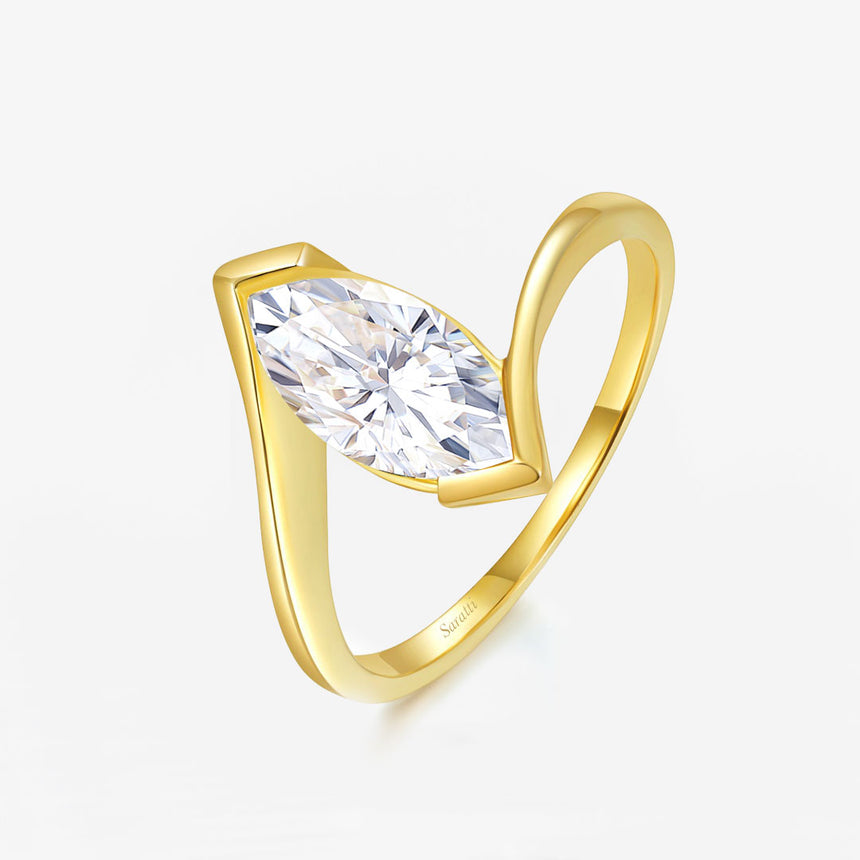 Bezel Set Marquise Shape Natural Diamond Yellow Gold Ring  | Saratti Jewelry