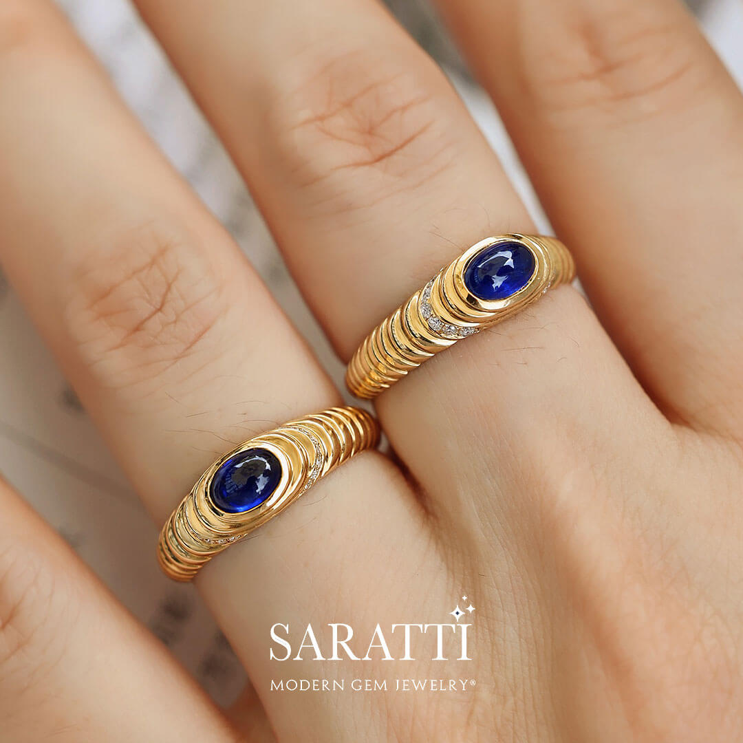 Elegant Cabochon Blue Sapphire Ring | Modern Gem Jewelry | Saratti