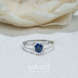 Oval Blue Sapphire Centre Stone |  Bleu Royale Natural Sapphire Split Shank Ring | Saratti Jewelry