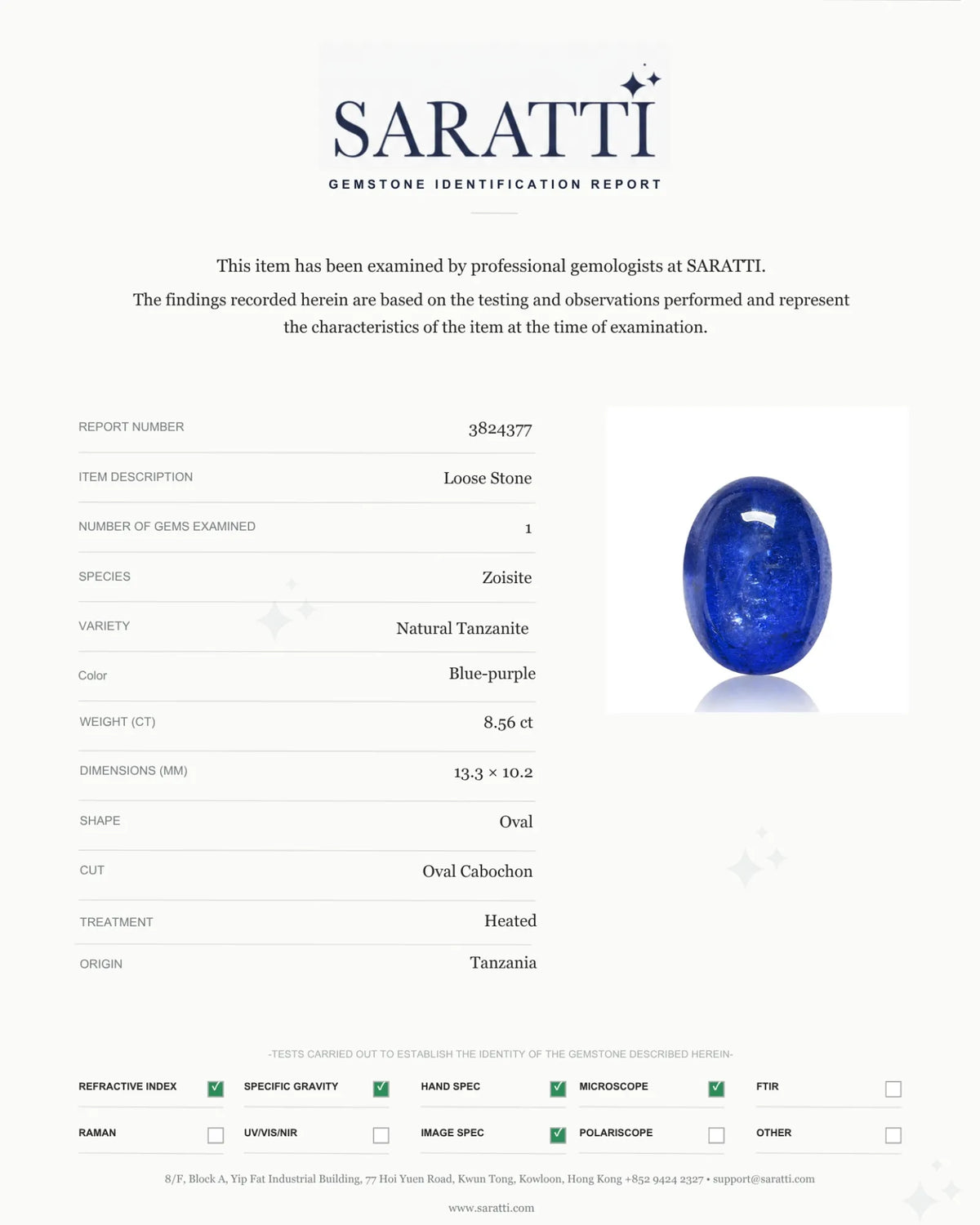Blue-purple Tanzanite cabochon showing directional colour variation | SARATTI
