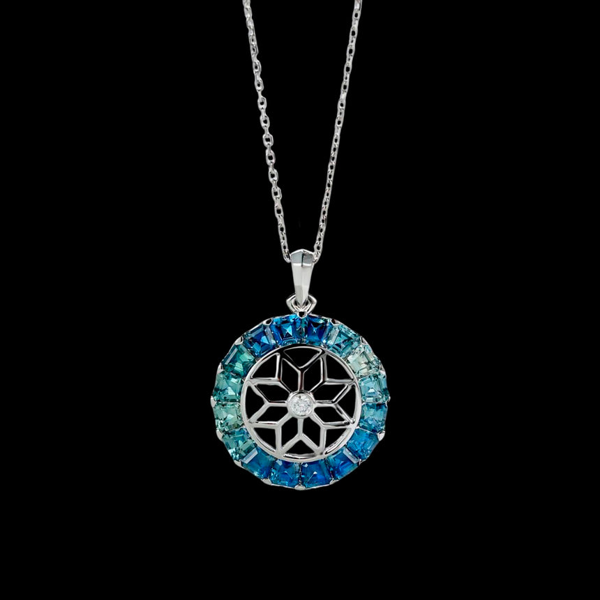 Blue Sapphire Pendant Necklace with Snowflake Motif  | Saratti
