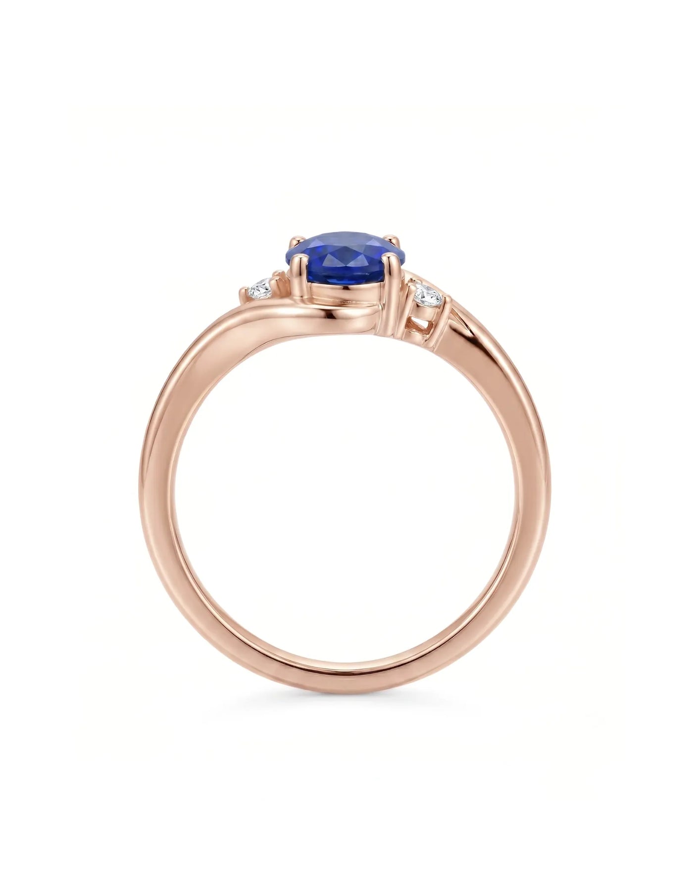 Blue Sapphire Promise ring with romantic flowing band in 18K rose gold | SARATTI
