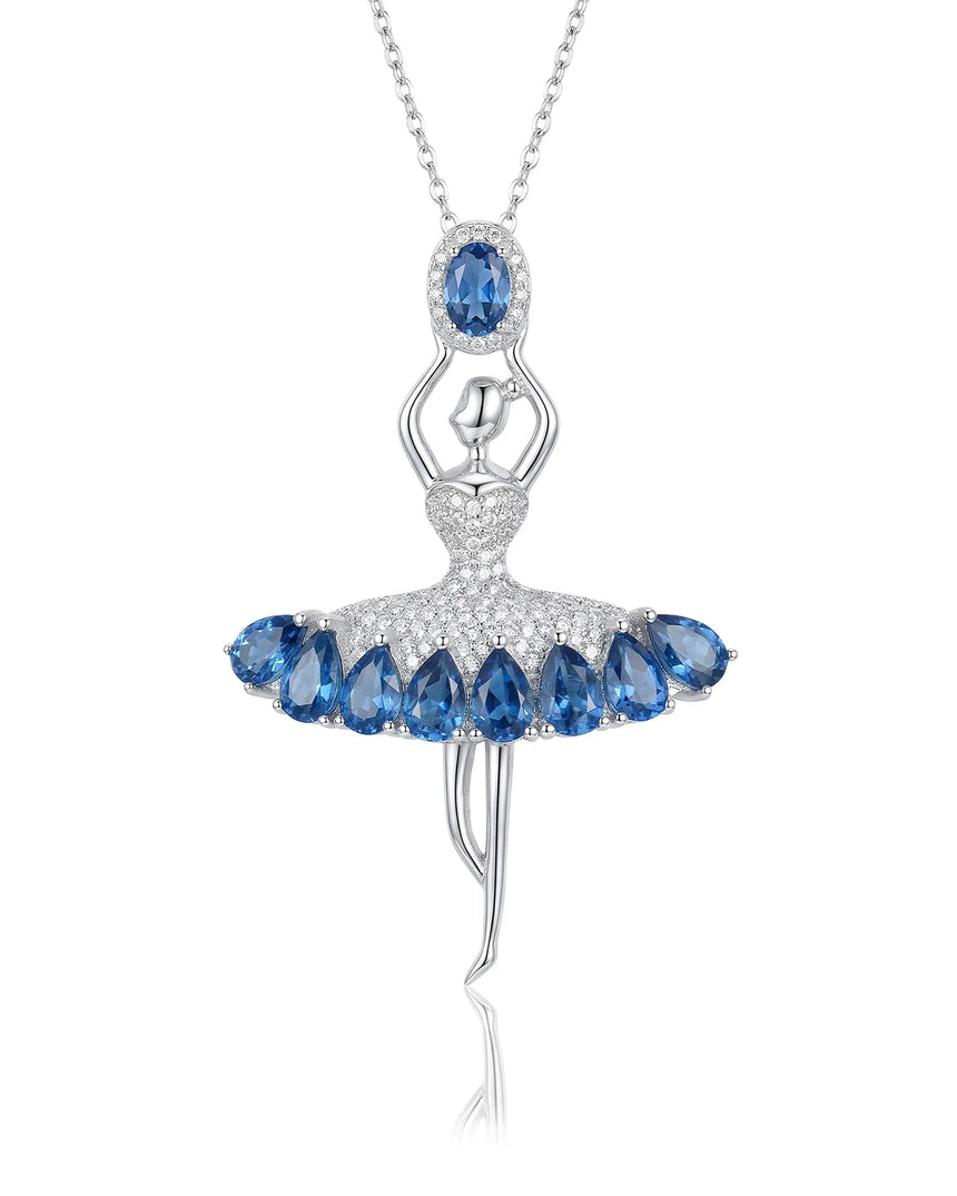 Blue Waltz natural blue topaz ballerina necklace front view | SARATTI
