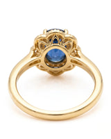 Blue oval sapphire ring with round natural diamonds in 18K yellow gold - SARATTI