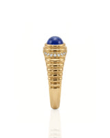 Blue sapphire and diamond birthstone ring with modern texture in 18K yellow gold | SARATTI