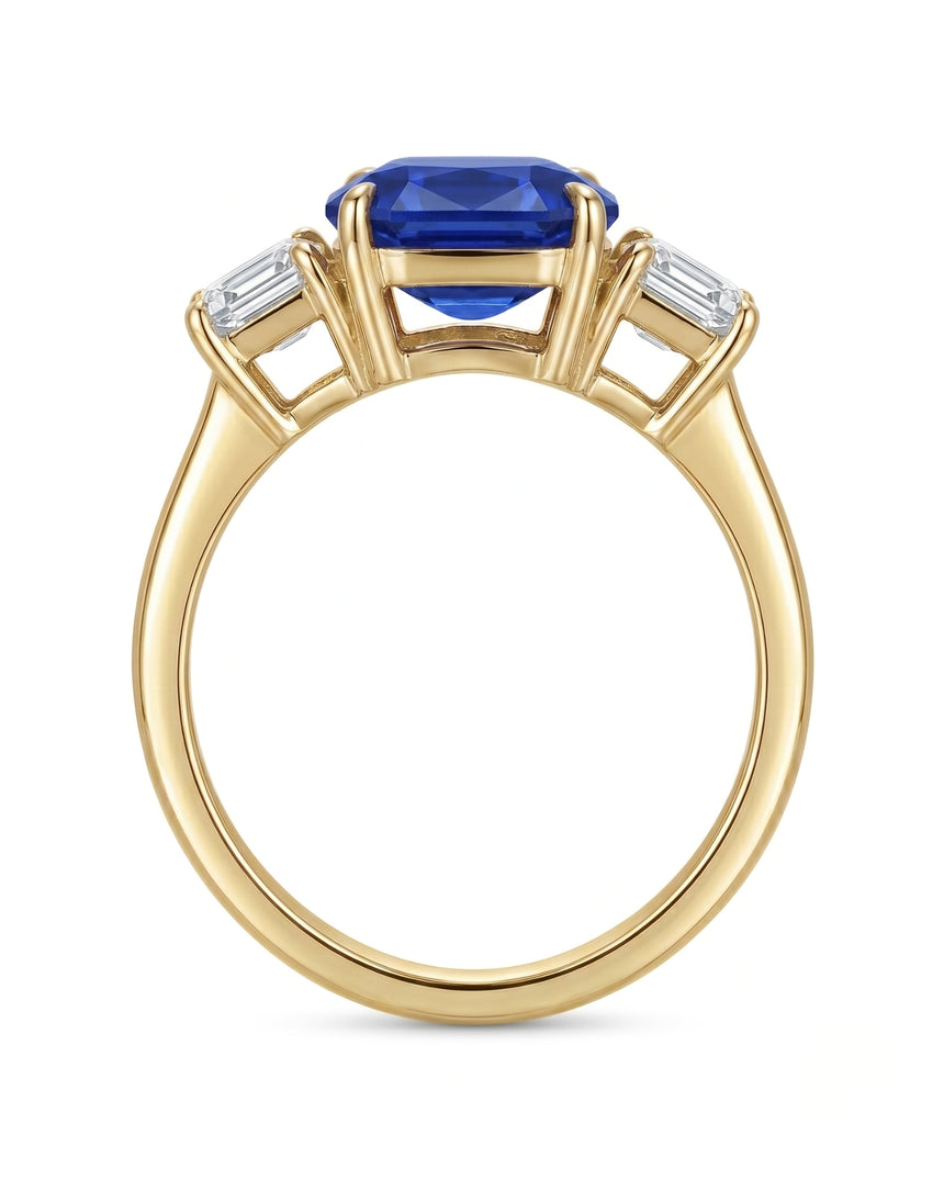 Blue sapphire and diamond engagement ring in 18K yellow gold for meaningful gifting | SARATTI