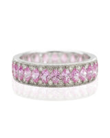 Blush Aurora sapphire ring with vintage milgrain diamond design in 14K white gold - SARATTI