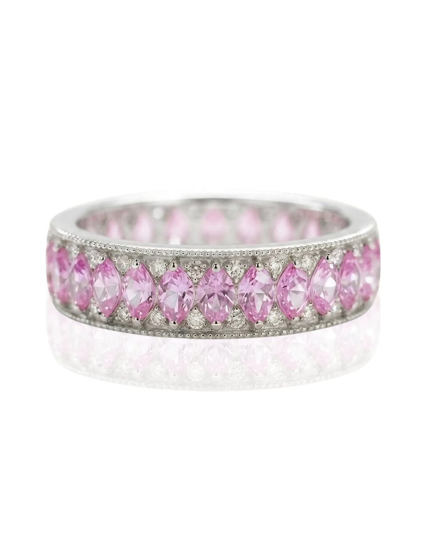 Blush Aurora sapphire ring with vintage milgrain diamond design in 14K white gold - SARATTI