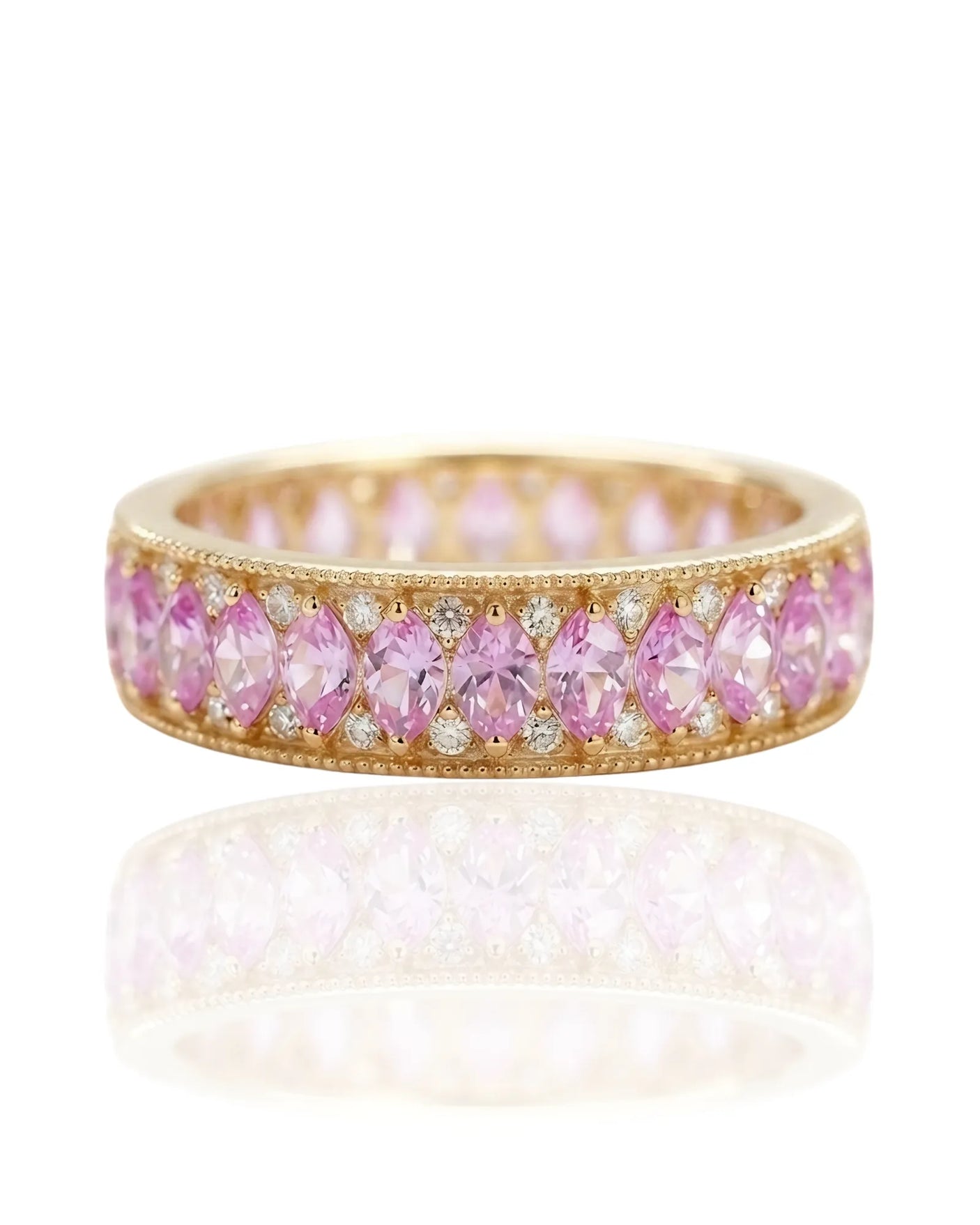 Blush Aurora sapphire ring with vintage milgrain diamond design in 14K yellow gold | SARATTI