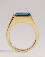 Bold men’s gemstone ring London blue topaz center yellow gold | SARATTI