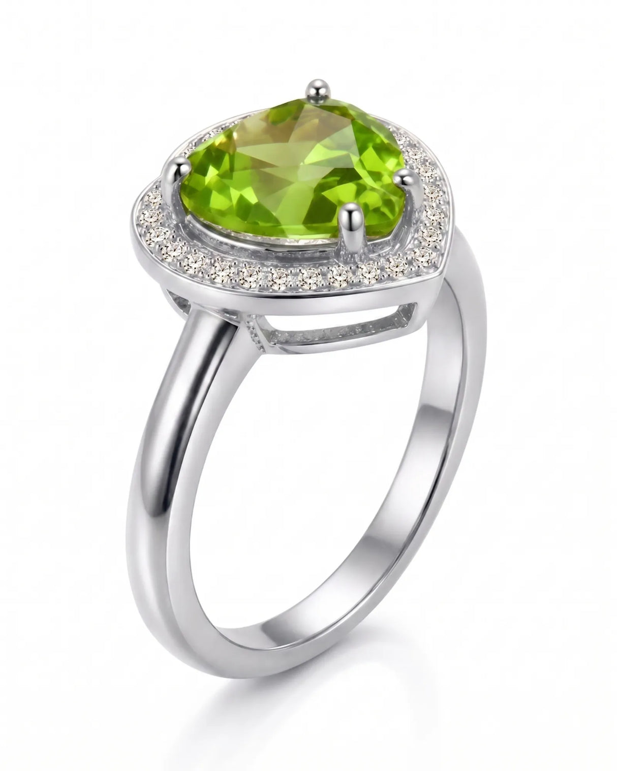Bright green tourmaline ring with delicate diamond halo and 18K White Gold setting - SARATTI