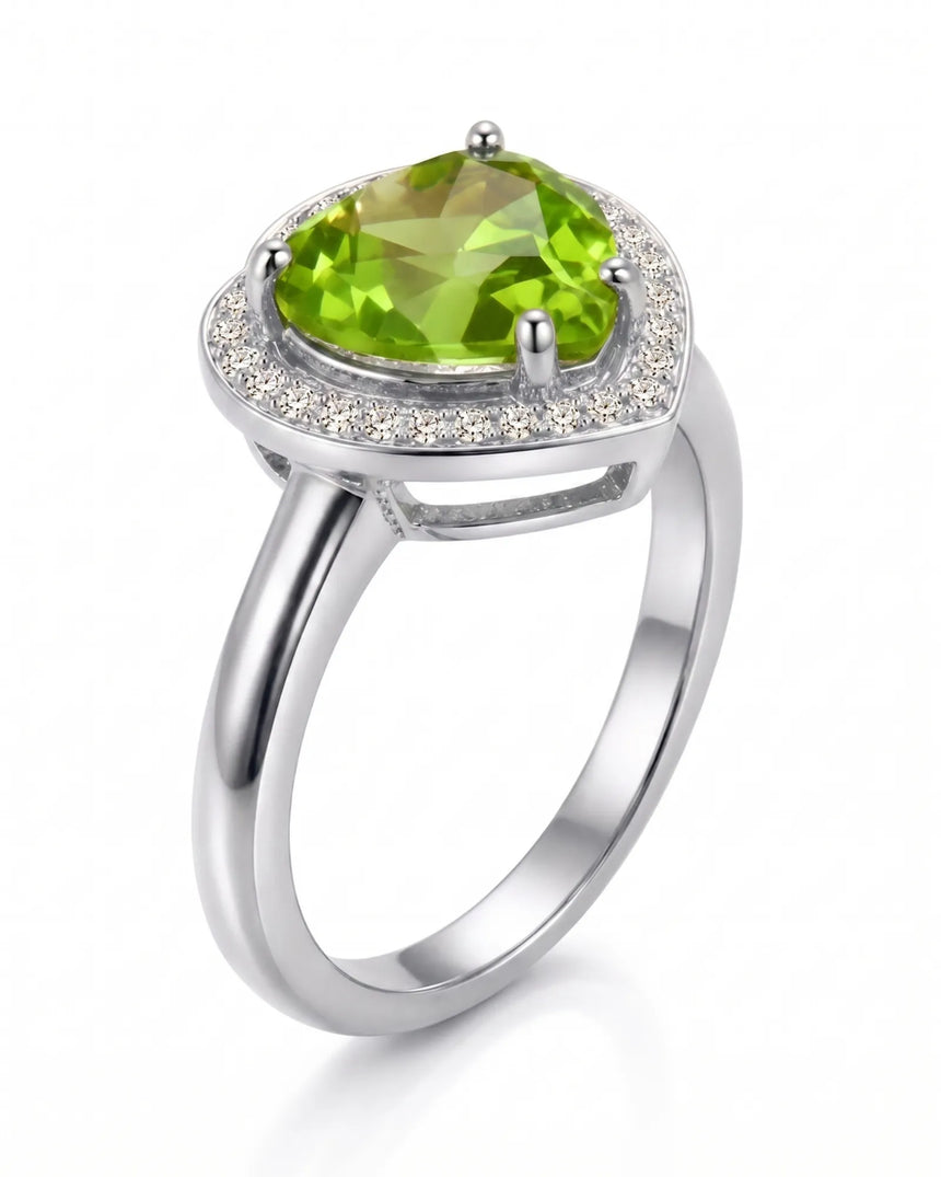 Bright green tourmaline ring with delicate diamond halo and 18K White Gold setting - SARATTI