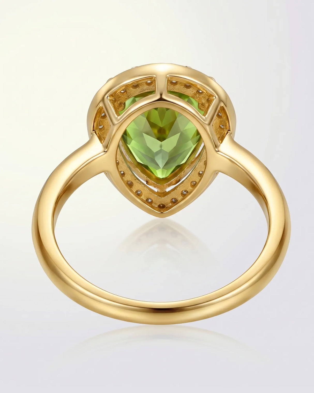 Bright green tourmaline ring with delicate diamond halo and 18K Yellow Gold setting - SARATTI