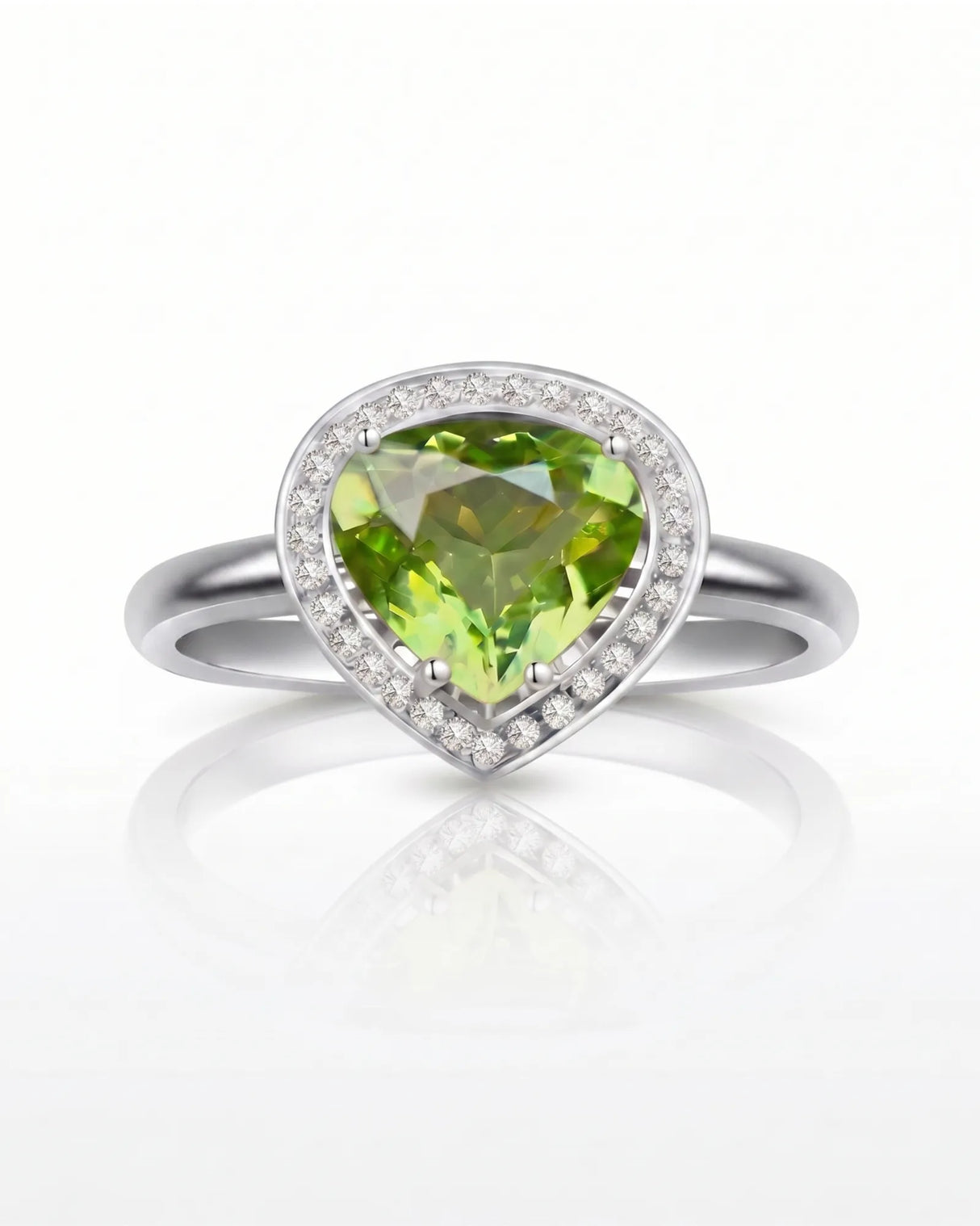 Bright green tourmaline ring with delicate diamond halo and elegant Platinum setting - SARATTI