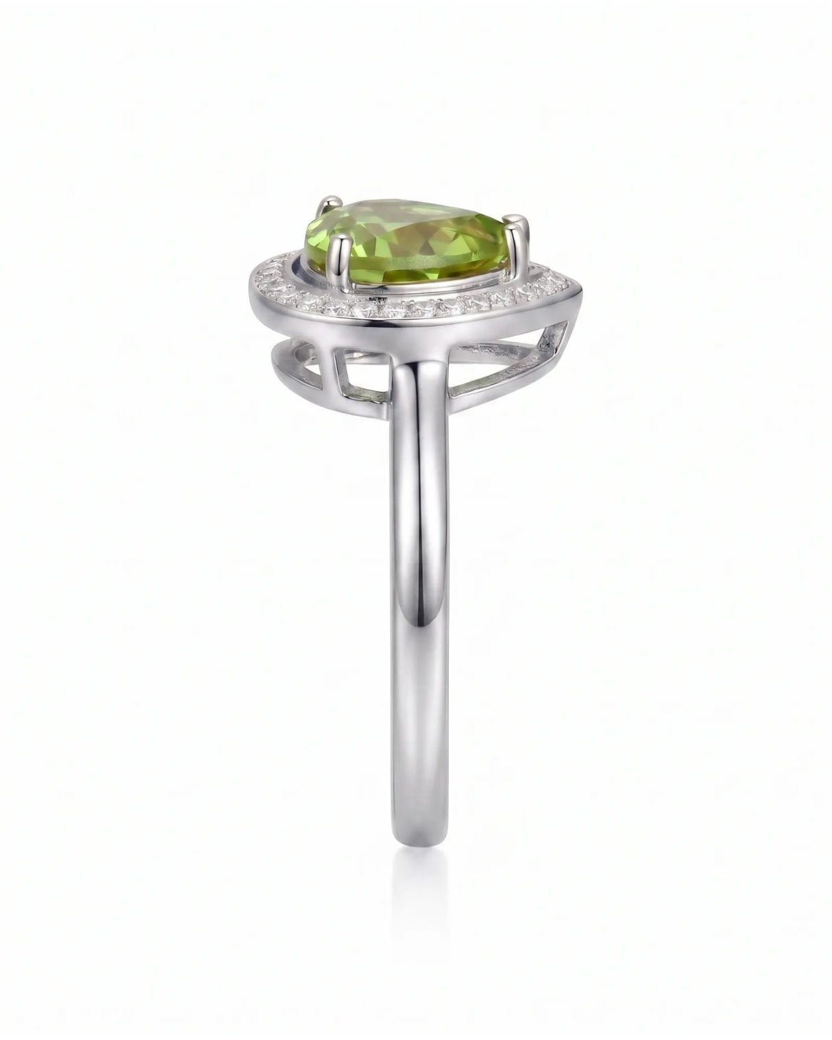 Bright green tourmaline ring with delicate diamond halo and elegant Platinum setting | SARATTI