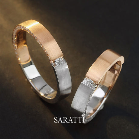 Diamond wedding set in 18K White & Rose Gold | Saratti