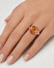 Build My Ring Natural Imperial Topaz oval setting with marquise diamonds in rose gold | SARATTI