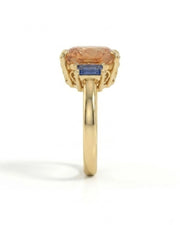 Build My Ring oval Imperial Topaz setting with emerald-cut sapphires in yellow gold | SARATTI