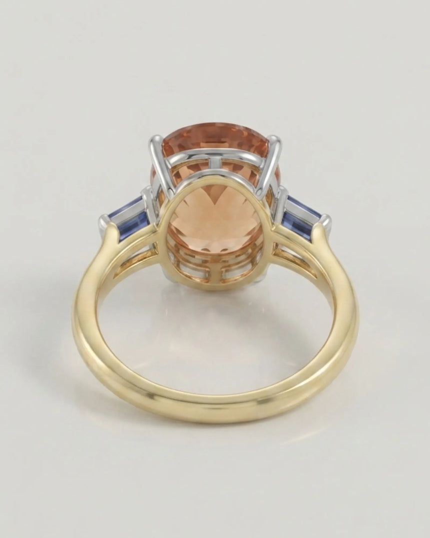 Build My Ring oval Imperial Topaz setting with emerald-cut sapphires two tone | SARATTI