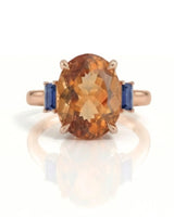 Build My Ring oval Topaz setting with emerald-cut sapphire sides in rose gold | SARATTI