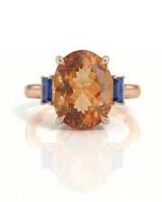 Build My Ring oval Topaz setting with emerald-cut sapphire sides in rose gold | SARATTI