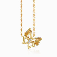 18K Gold Natural Diamond Butterfly Necklace