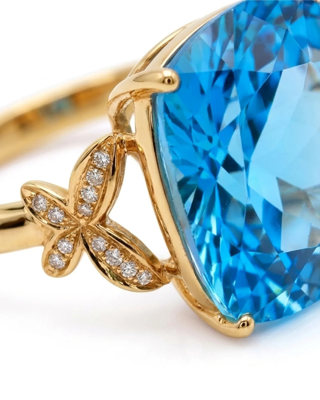 Butterfly motif topaz ring with open gallery and diamond accents in 18K yellow gold | SARATTI