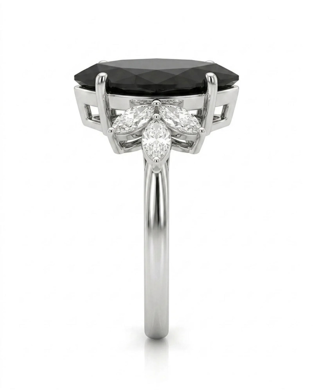 Butterfly natural black marquise diamond ring worn on hand in platinum | SARATTI