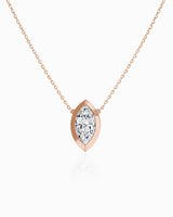 SOLARA Bezel-Set Marquise Cut solitaire necklace setting in rose gold, front view | SARATTI