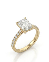 CANDICE radiant-cut natural diamond engagement ring with pavé side diamonds in polished 18K yellow gold | SARATTI