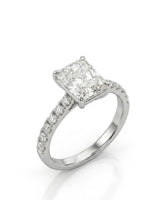 CANDICE radiant-cut natural diamond engagement ring with pavé side diamonds in polished platinum | SARATTI