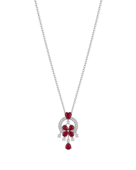 CELESTIA pigeon blood ruby and diamond dreamcatcher pendant in Pt950 platinum | SARATTI