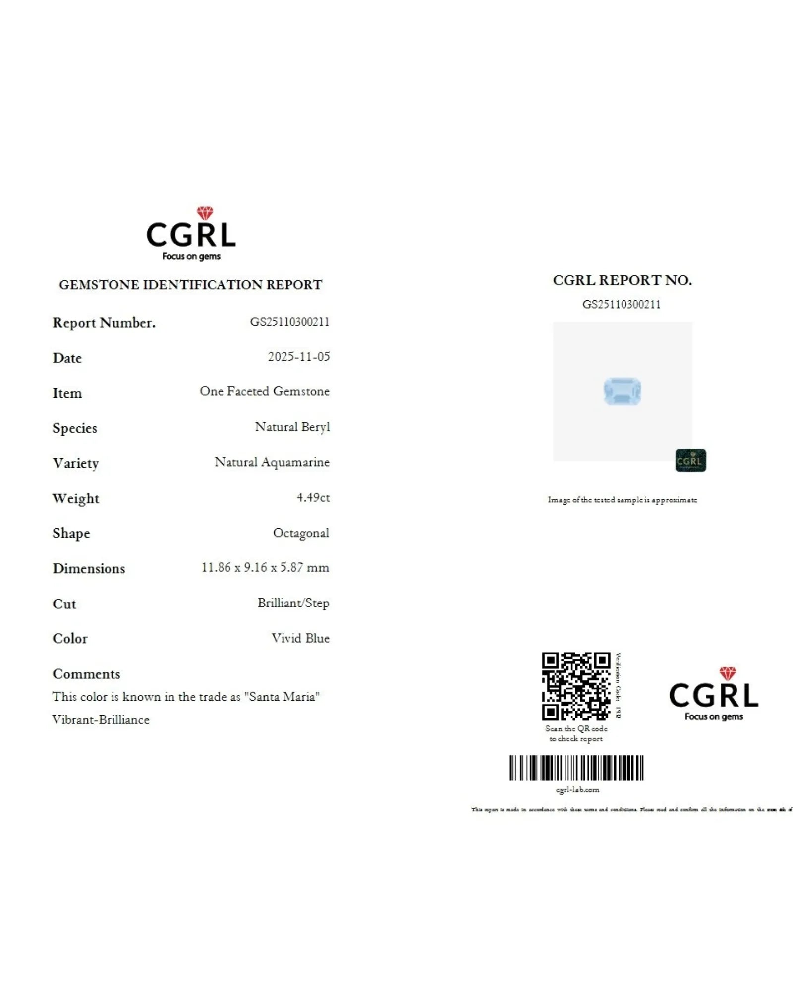CGRL-certified Natural Santa Maria Aquamarine alternate view - SARATTI