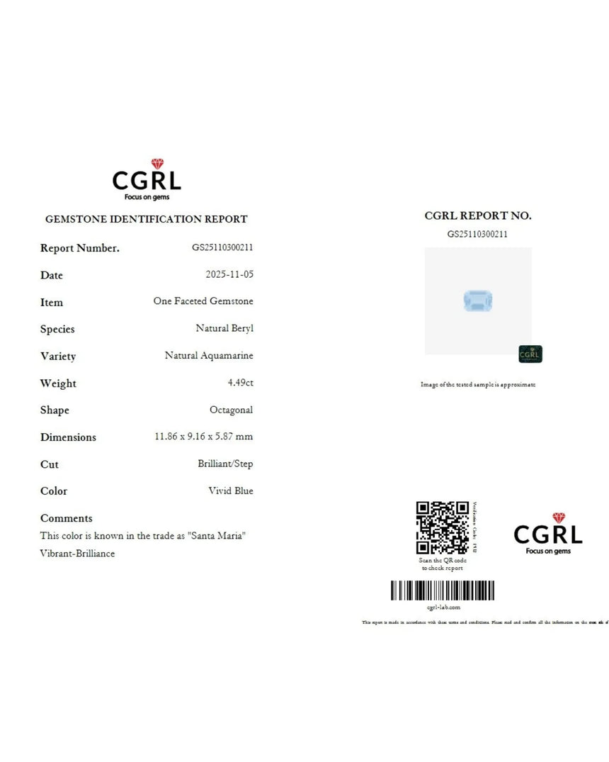 CGRL-certified Natural Santa Maria Aquamarine alternate view - SARATTI