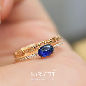 Sapphire Cuban Chain Ring | Modern Gem Jewelry | Saratti