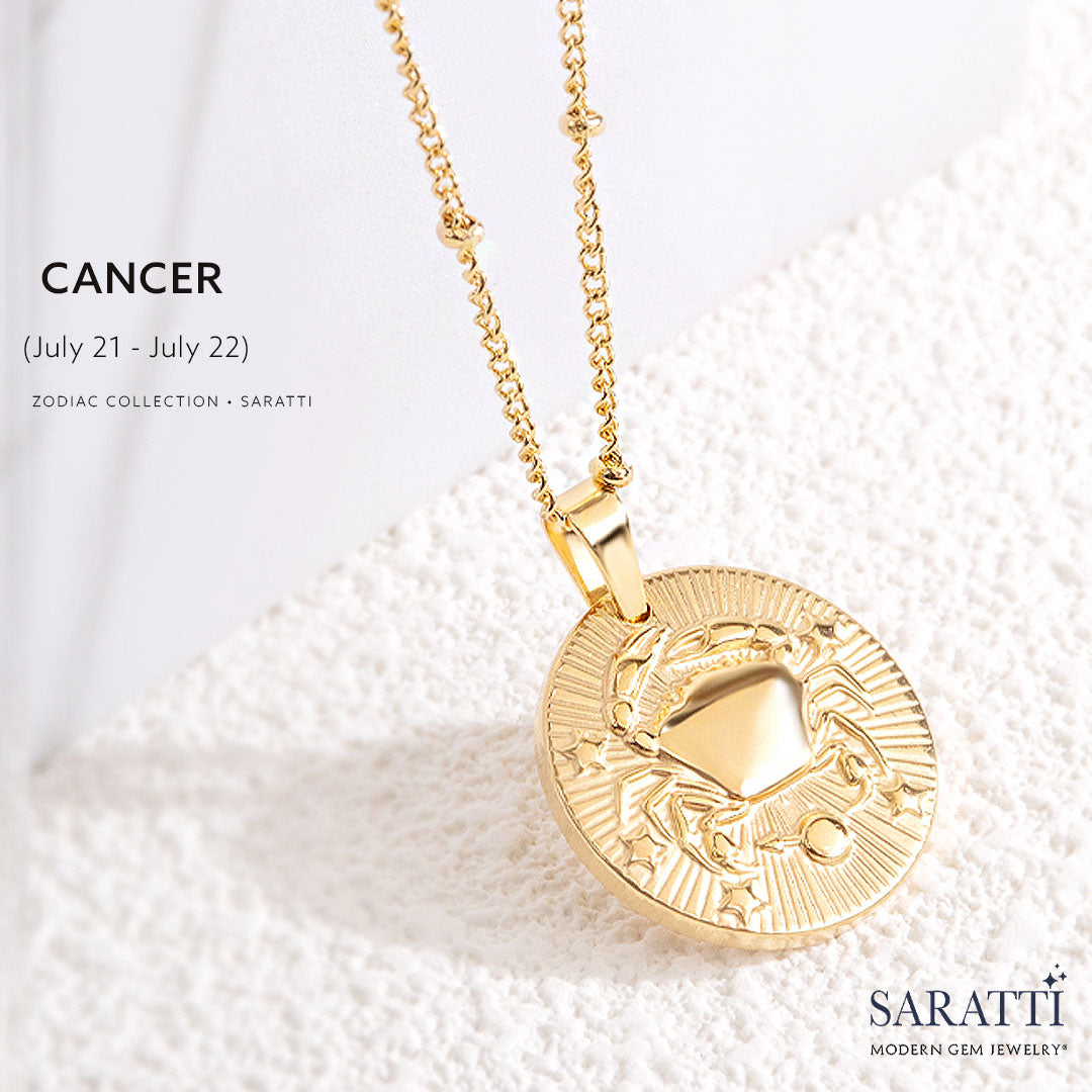 Cancer Zodiac Necklace in 18K Gold | Saratti