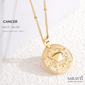Cancer Zodiac Necklace in 18K Gold | Saratti